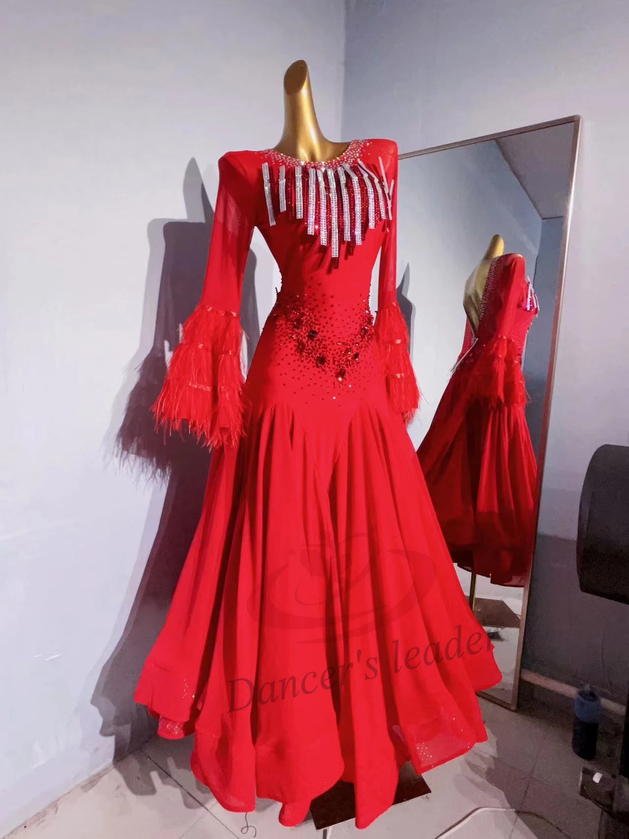 Ballroom Modern Dance Competition Women\'s High-end Custom New Year Red Waltz Performance Costume Black Pool dress