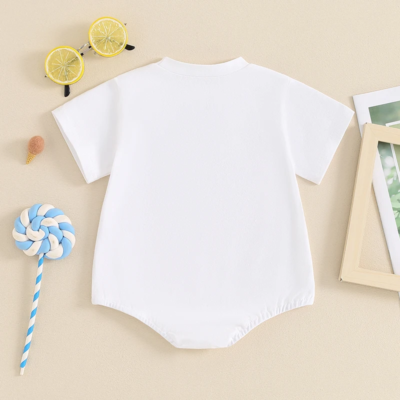 2024-03-12 Lioraitiin Infant Baby Boys Girls 4th of July Clothes Jumpsuit Letter Sunglass Print Short Sleeve Round Neck Romper