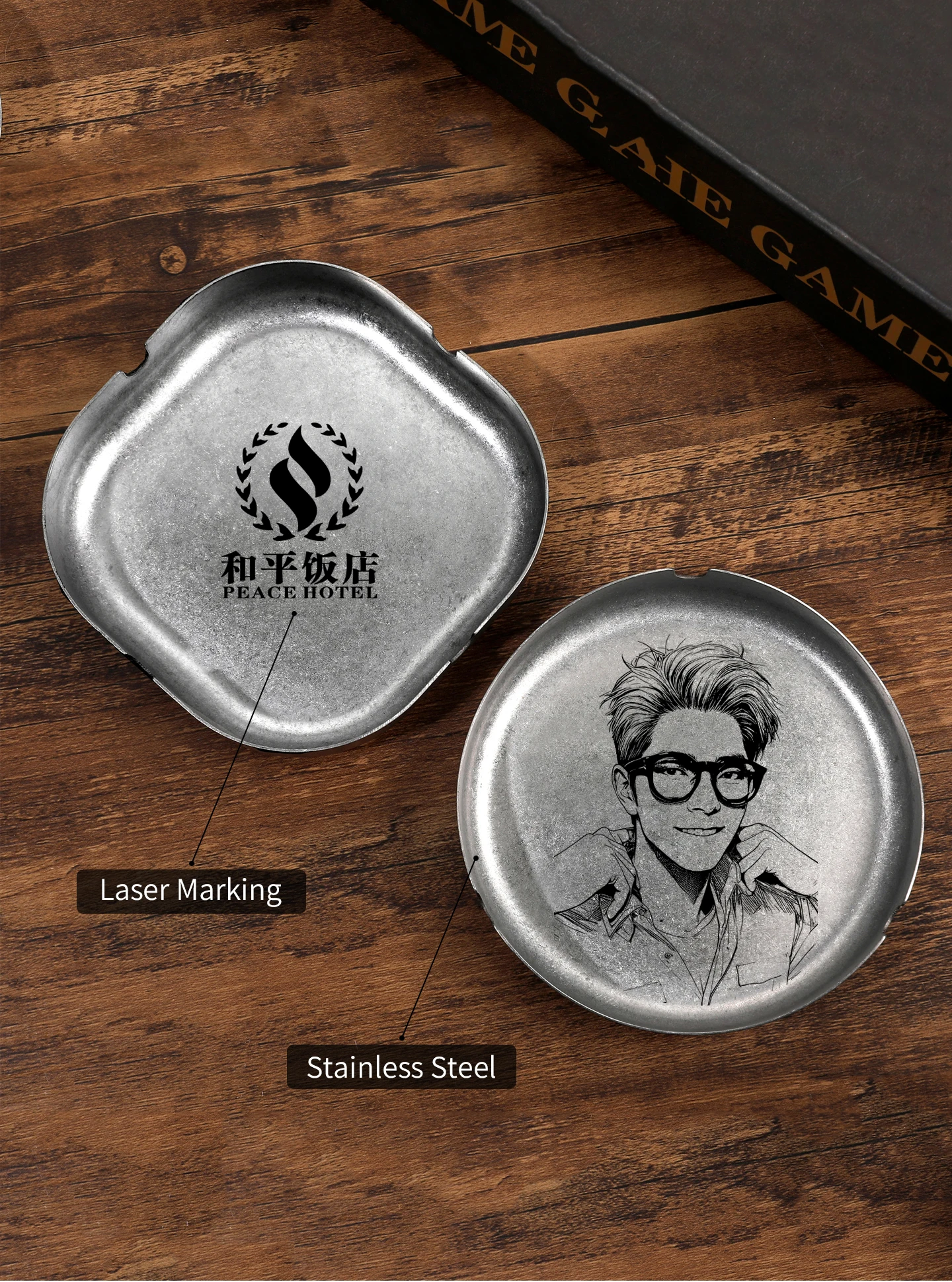 Vintage Aschenbecher aus 304 Edelstahl mit Lasergravur, DIY Personalisierbar mit Foto, Text oder Logo, Individuelles Souvenir-Geschenk – Detail 6