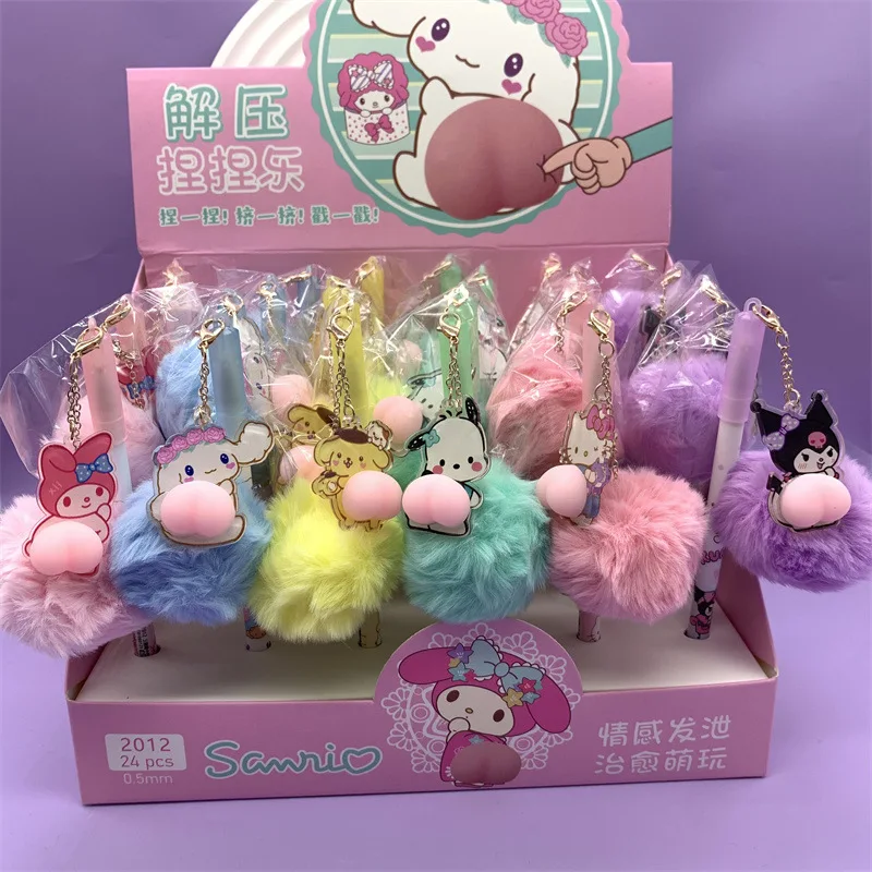 Imagem -03 - Sanrio Gel Caneta Kuromi Melodia dos Desenhos Animados Pingente de Pelúcia 12 24 Peças Kawaii Estudantes Papelaria 24 Peças Bonito Escola Assinatura Caneta Atacado