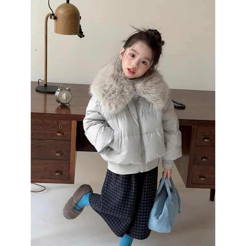 Ins Children Short Padded Parkas UNITIM Winter Faux Fur Turn Down Collar Kids Girls Outerwear Coat 3-12Yrs Girls Thicken Jackets