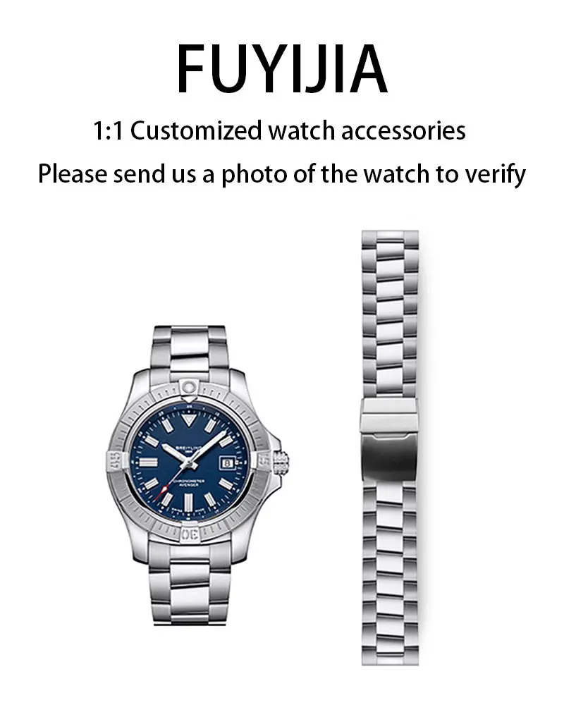 FUYIJIA Men Custom B-reitling AVENGER cinturini originali 22MM interfaccia piatta cinturino in acciaio inossidabile 316L bracciale con fibbia pieghevole