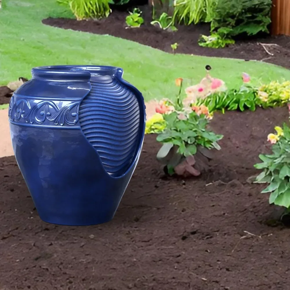 

2024 New Home Floor Glazed Pot Water Fountain with Built-in LED Light and Pump for Outdoor Indoor Patio Garden Backyard Decking