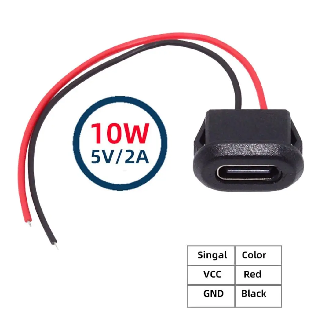 50PCS/10 PCS Type-C Female Chassis Waterproof Solder Wire USB C Cable Extension Power Cable USB-C Plug to 2 Pin Bare Wire
