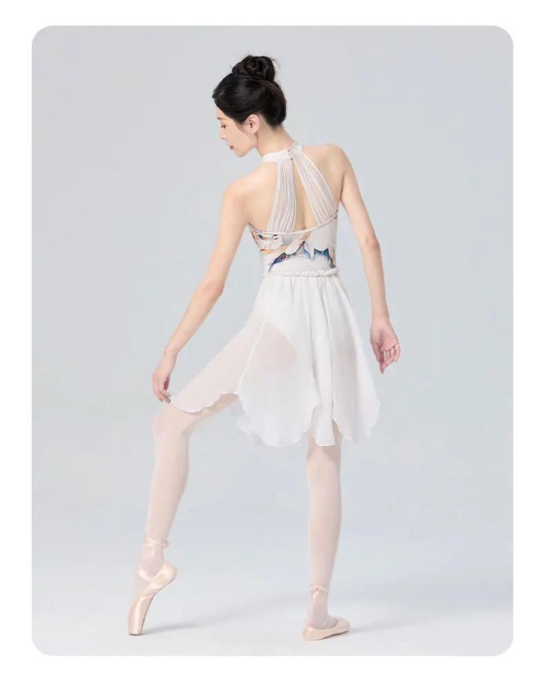 Ballett-Tanzrock für Damen, Erwachsene, Teenager, lyrisch, weiß, schwarz, blütenblattförmiger Chiffonrock, Ballerina-Tanz-Übungsröcke