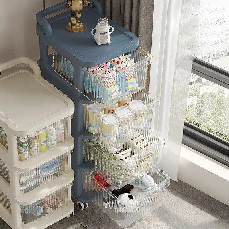 2024 5-layer Transparent Drawer Style Small Cart Storage Rack Snack Toy Baby Supplies Storage Cabinet With Wheel Storage Rack