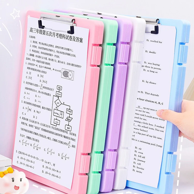 

A4 Paper File Document Storage Box with Folder Clip Writing Board WordPad Office School Stationery Holder Organizer Case