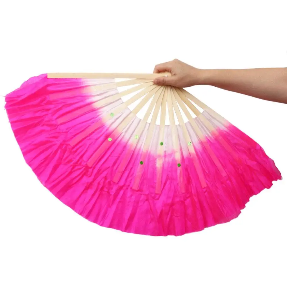 Rose Silk Veil Party Supplies Chinese Folk Art Bamboo Rose Silk Veil Fan Belly Dance Fans Short Bellydance Fan Yangko Dance Fan