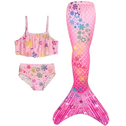 3Pcs Girls Swimsuit Snowflake Designs Mermaid Tails Costume for Swimming Princess Bikini Bathing Suit Set Can Add Monofin