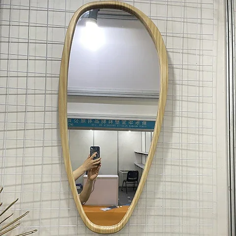 90*42CM High Quality Irregular Decorative Wall Mirror Simple Wood Frame Hanging Art Decor Mirror