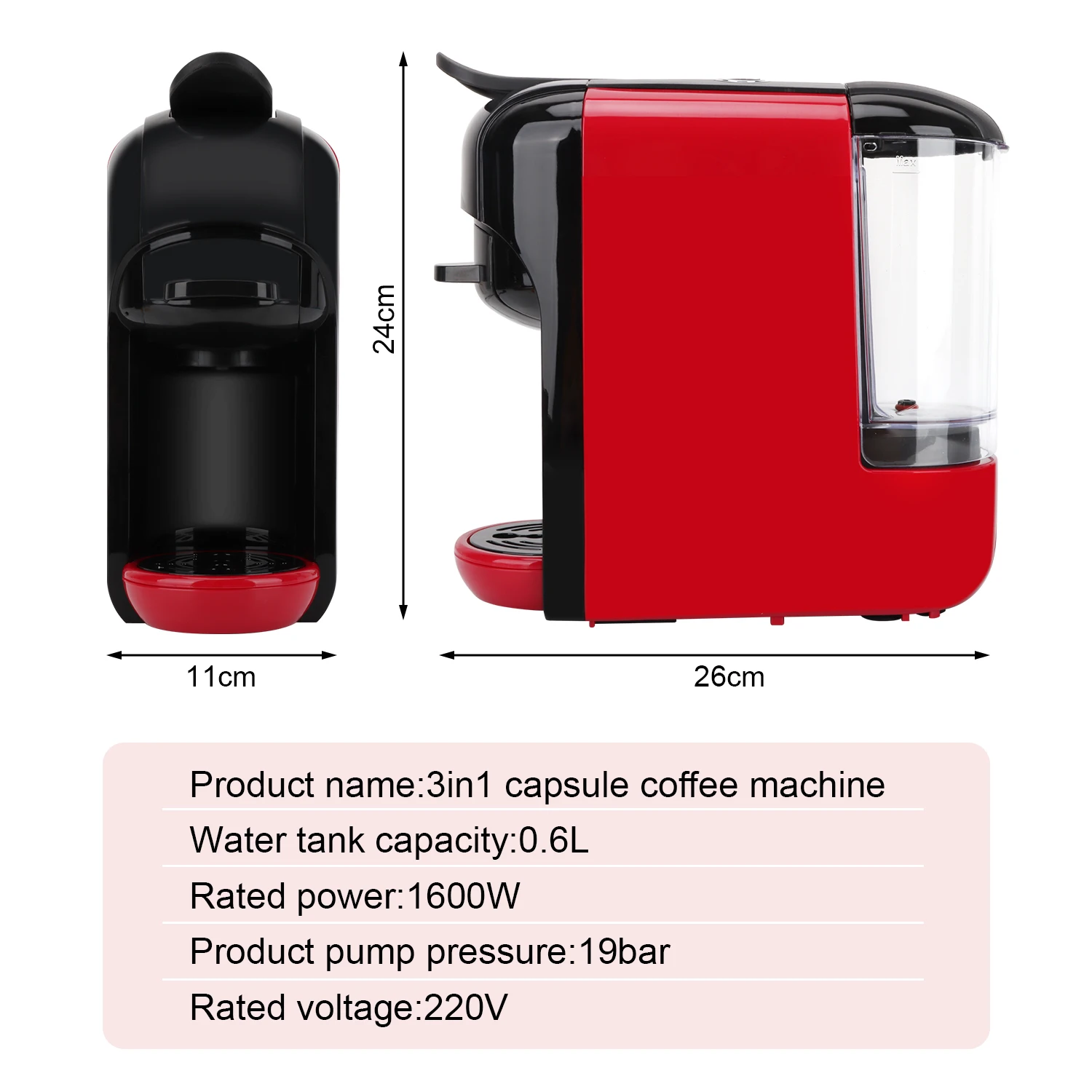 3in1 Espresso Capsule Coffee Machine Maker 1600W 19 Bar  Dolce &Nxpresso &Powder