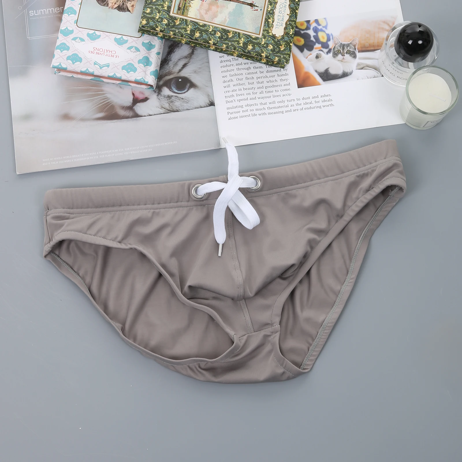 Herren-Slips mit niedriger Taille, Bikini-Unterwäsche mit Kordelzug, sexy Unterwäsche, weiche U-förmige Unterhose, lässiger Slip, klassisch für den Alltag – Detail 6
