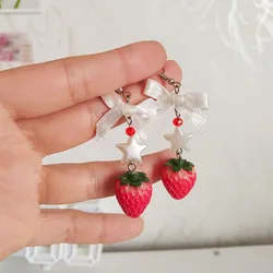 Trend strawberry earrings cute Y2K handmade