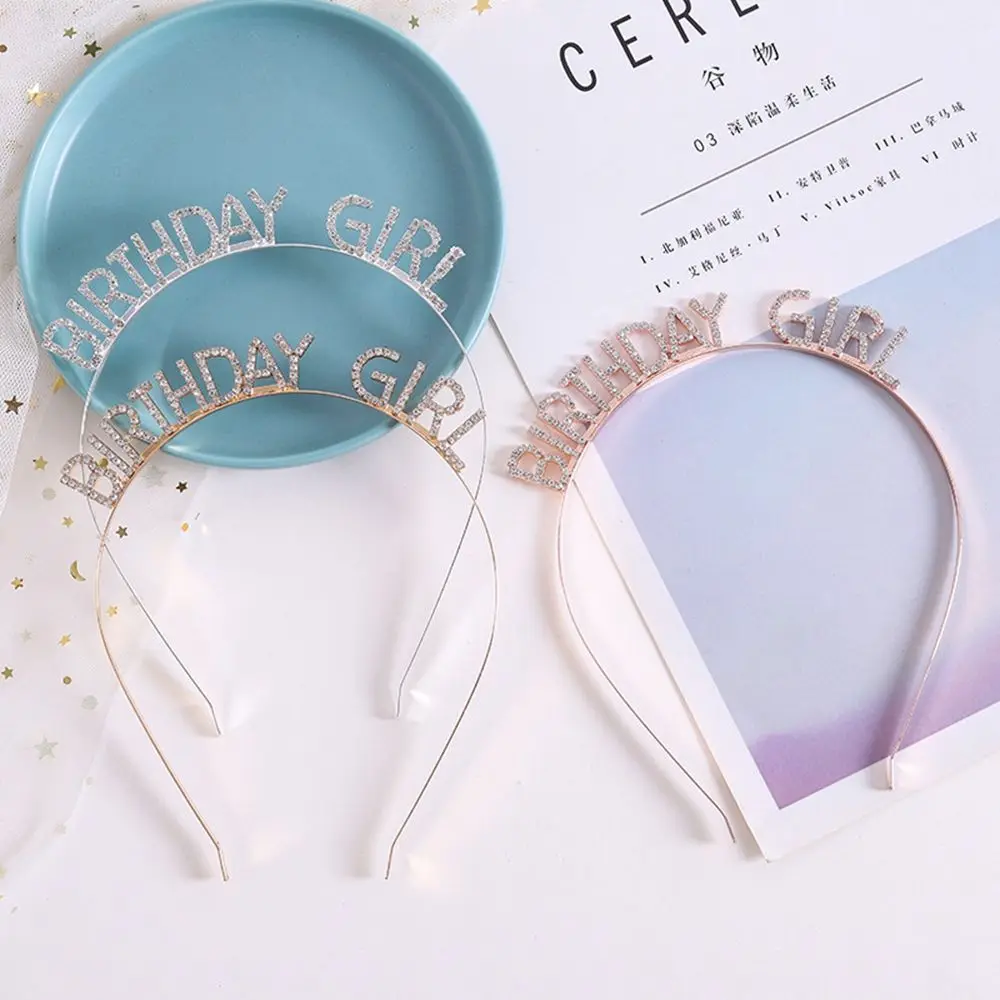 頭飾りスイートクイーン誕生日ギフトレター合金ラインストーンクラウン女性ジュエリー韓国スタイルヘアフープハッピーバースデーヘッドバンド