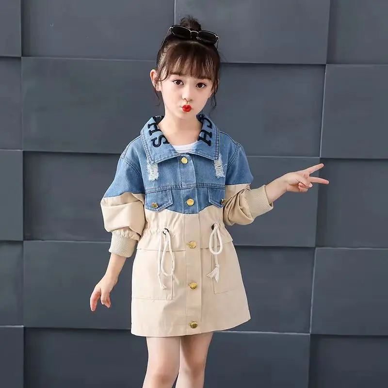 

Girls Jacket Sale Splice Jean Jacket Teens Clothes Outerwear Kids Baby Girl Denim Coats Girls Clothes Long Coat 5 6 7 8 9 T