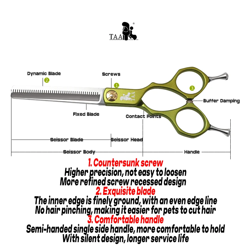 TAA Professional Grooming Scissors Pet Hair Cut Serrated for Dog&Cat 440C Alloy Steel Pets Accessories Colorful Pet Clipper Tool