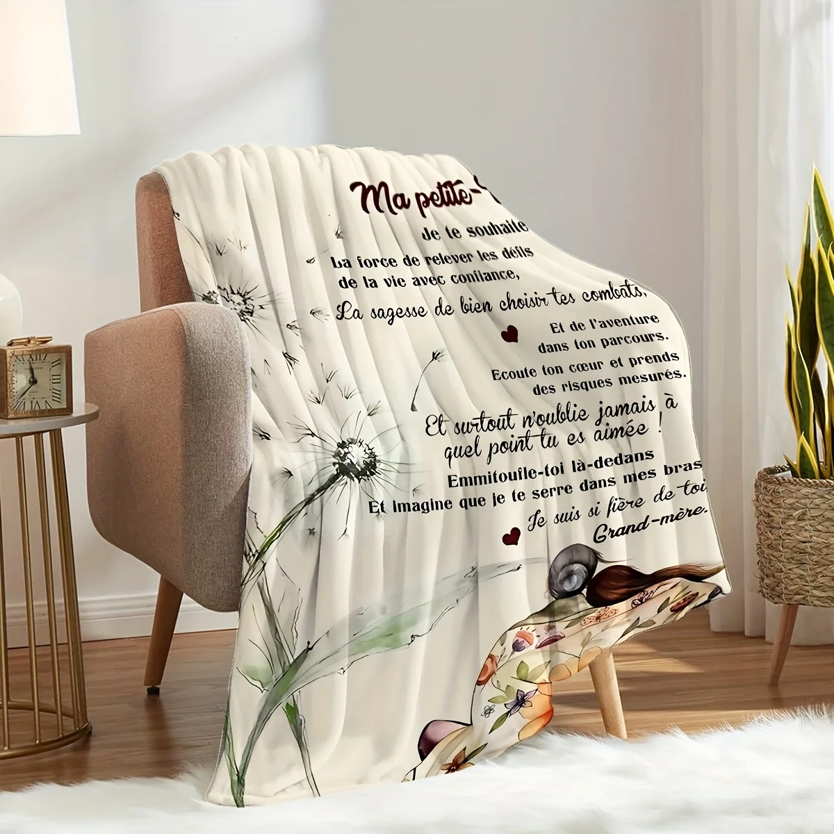 بطانية فانيلا ملهمة - تصميم حروف فرنسية، رمي ناعم من القطيفة للمنزل/المكتب، هدية دافئة للعائلة والأصدقاء #3