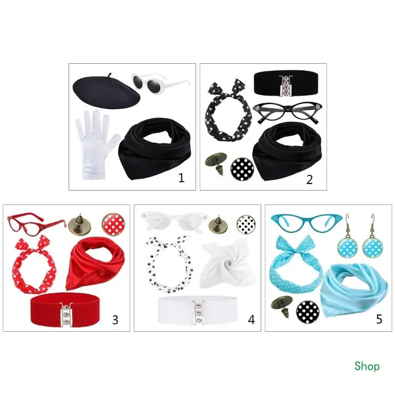 

Dropship 1950s Set Scarf for Cat Eye Eyeglasses Tie Headband Earrings for Women