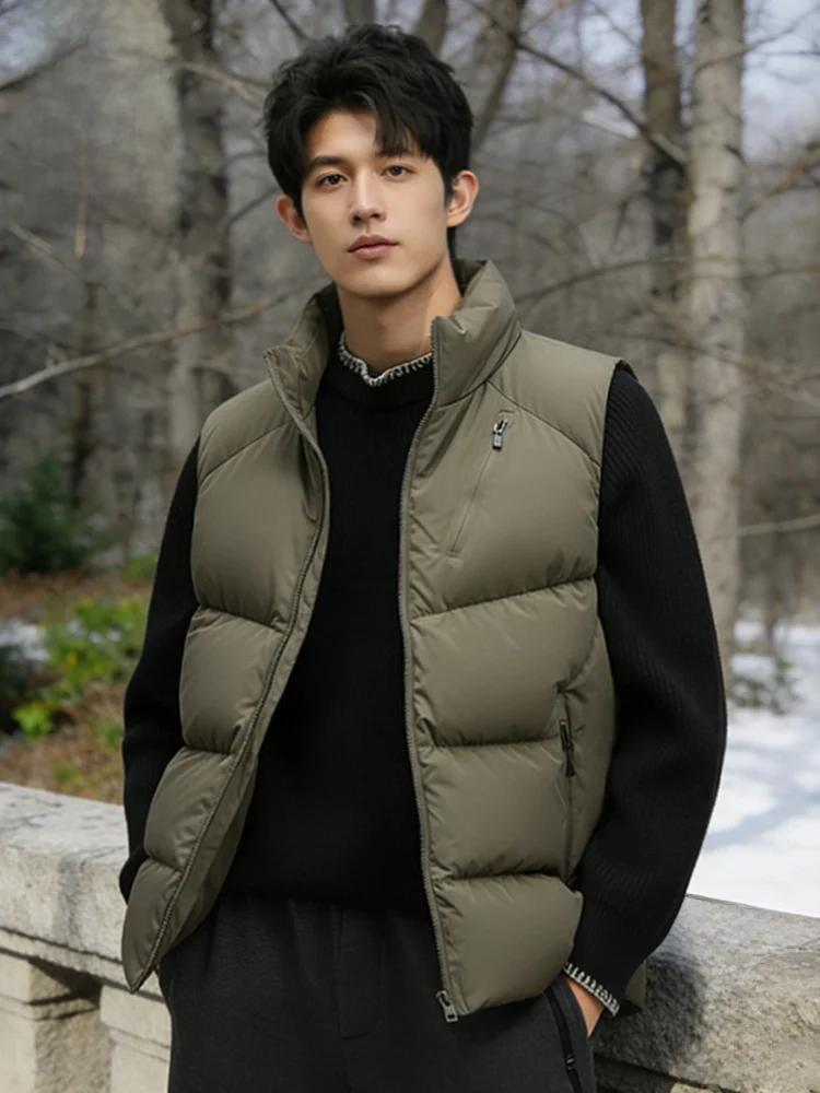 

Мужской пуховый жилет с воротником-стойкой, утепленный, с флисовой подкладкой, на молнии, зимний, новинка