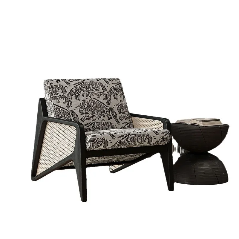 

Nordic solid wood sofa chair rattan leisure chair medieval retro single chair designer homestay hotel living room single