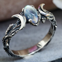 Woman Fashion Vintage Bohemian Triple Moon Phase Ring Natural Moonstone Moon Ring Engagement Party Wedding Jewelry Rings