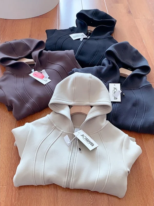 

Autumn Winter New Sle Women's Slim Fit Hoodie Jaet Long Sve Mousse Fce Windproof Warm Outerwear Commute Korean Sle