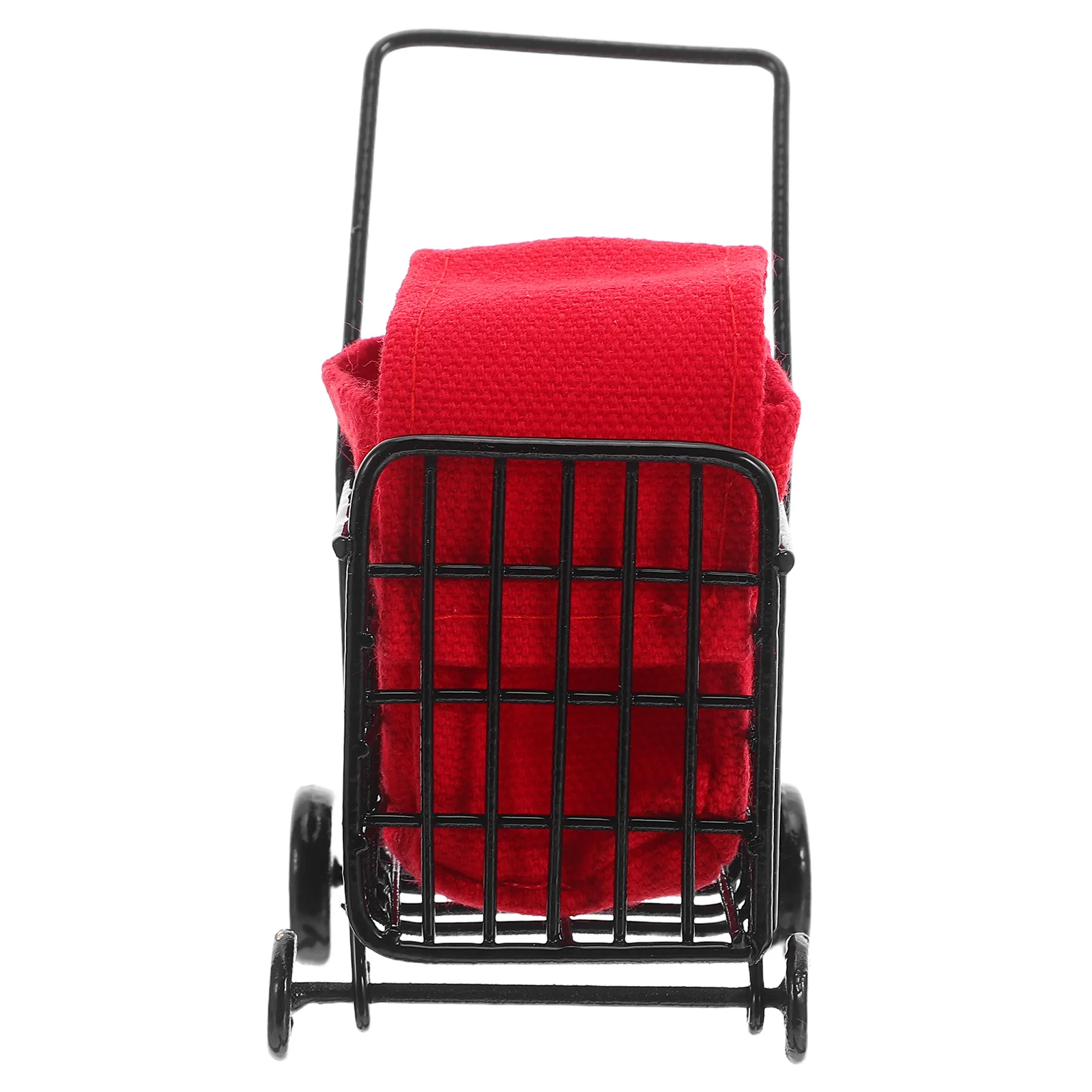 1:12 عربة تسوق صغيرة عربة بقالة معدنية سوداء لملحقات بيت الدمى التظاهر اللعب عربة سوبر ماركت صغيرة-مصغرة