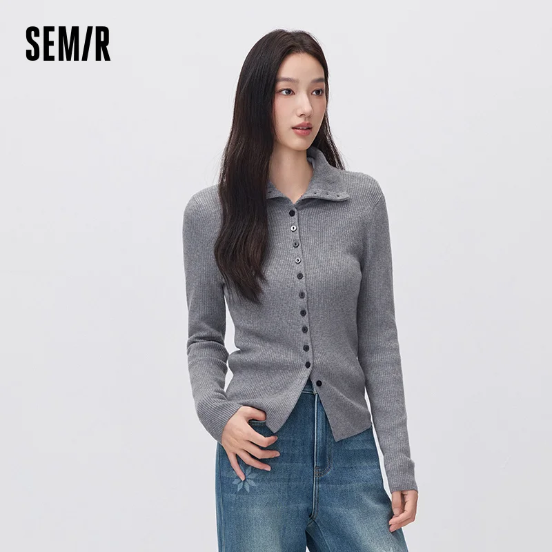 Semir Women Knit Cardigan Turtleneck Slim Fit Vintage Style Versatile 2026 New Winter Daily Wear Urban Casual Style