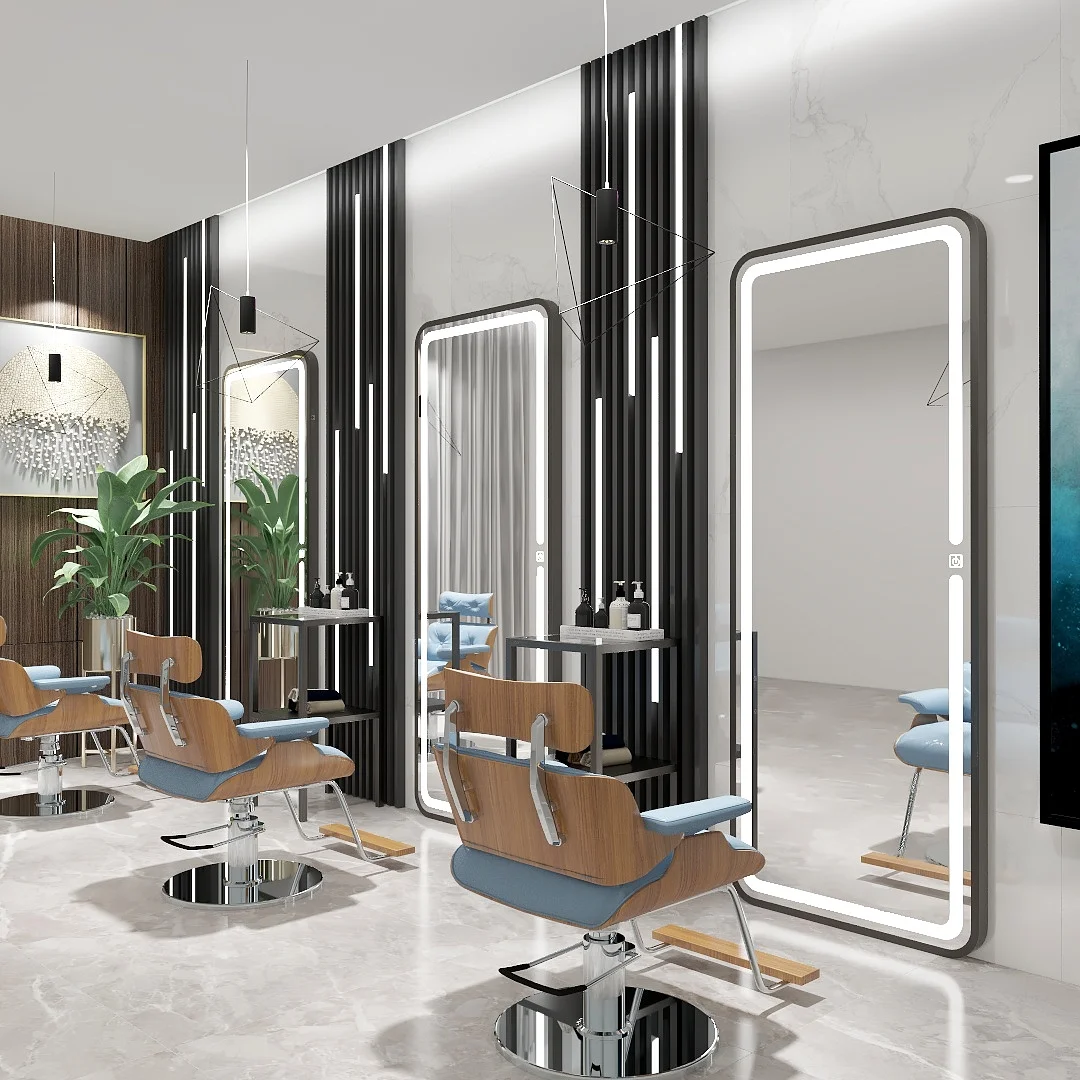 Barber hair salon dedicated hair clipper mirror, simple single sided, floor mounted, wall illuminated, and illuminated mirror