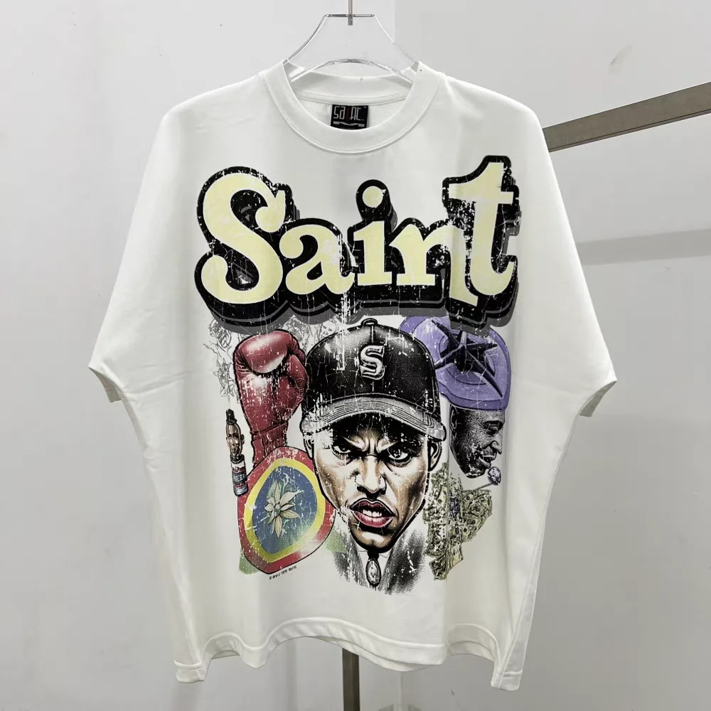 

Cartoon Boxer Print SAINT T Shirt Men Women High Quality Short Sleeve Streetwear T-shirt Top Tees