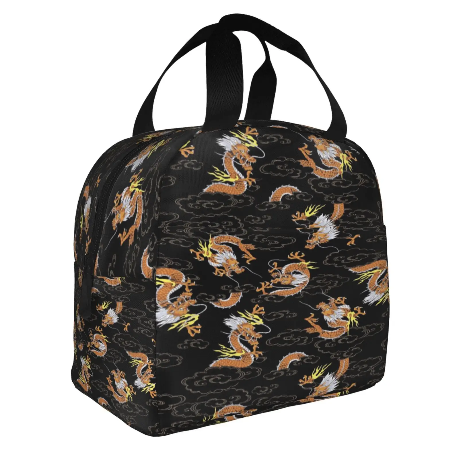 Funny Chinese Dragon Pattern Print Insulated Lunch Box Leak-proof Thermal Cooler Lunch Bag for Men Women Kids Work Trip Picnic