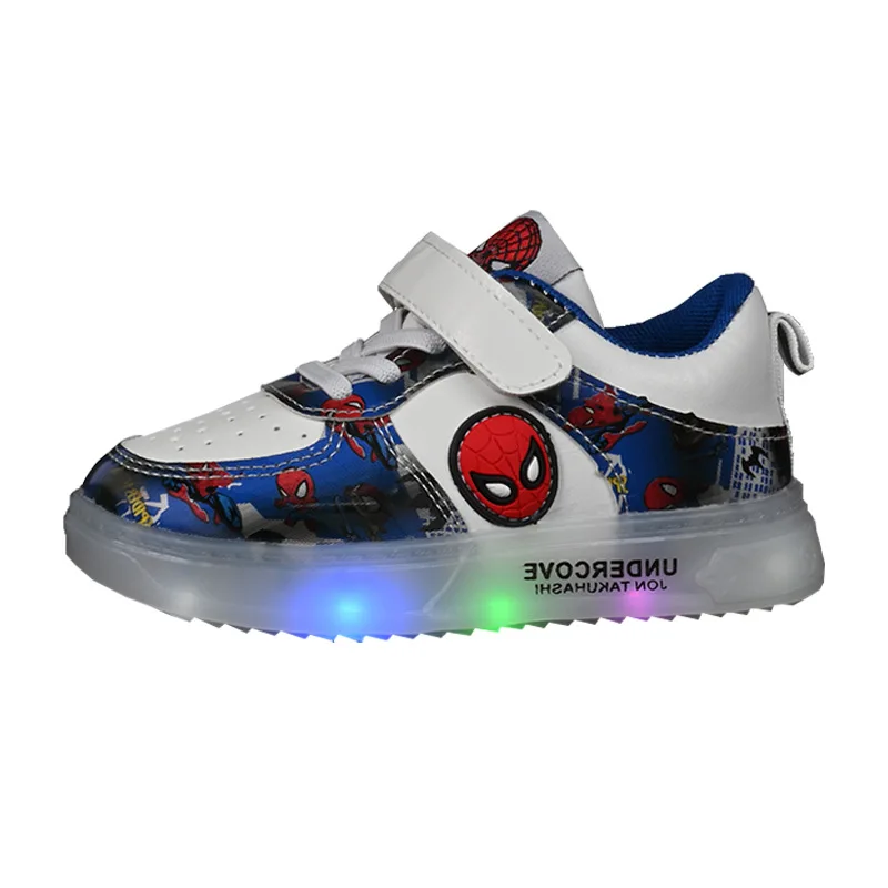 Disney Led lekkie buty dla dzieci moda kreskówka Spiderman chłopcy trampki dziewczyny na co dzień buty oddychające buty sportowe dla dzieci