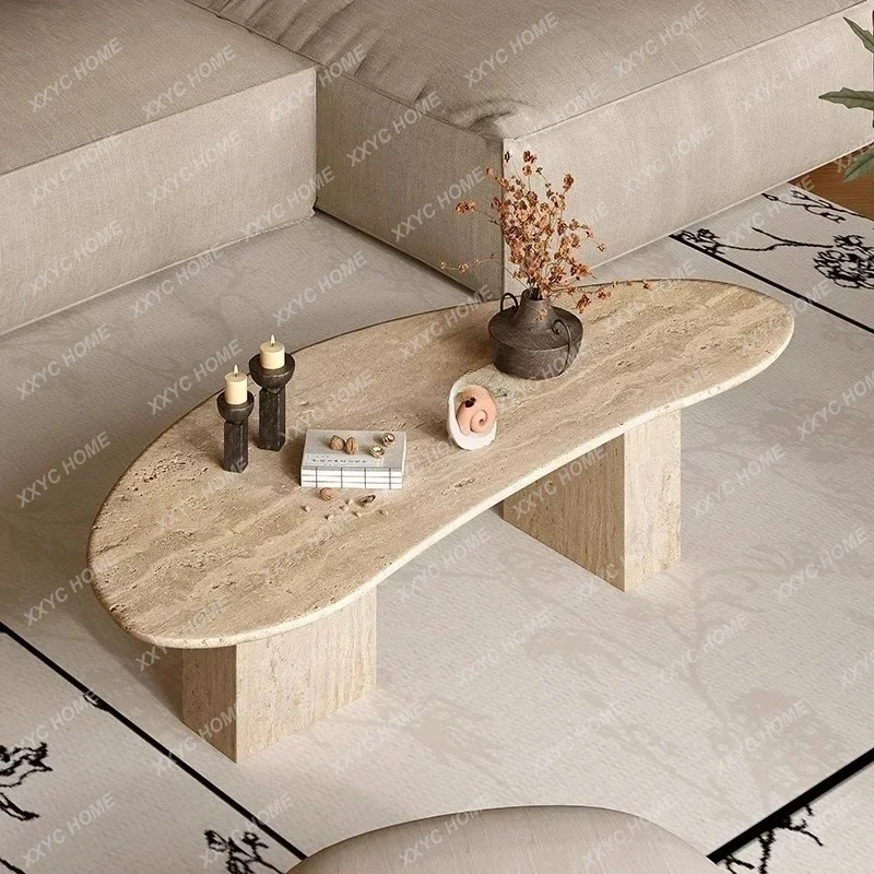 

Горячие продажи: Натуральный травертиновый геометрический журнальный столик нестандартной формы, мраморный чайный столик