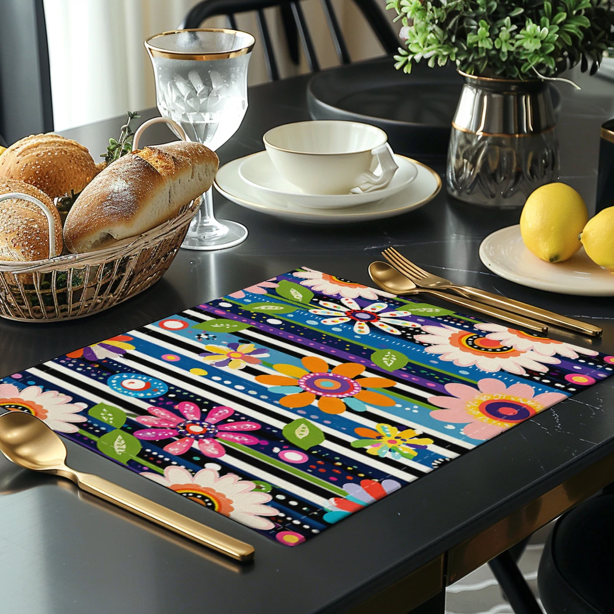 Vibrant Underwater World Pattern Polyester Placemats & Coasters - Decorative Table Linens for Home, Restaurant and Daily Use
