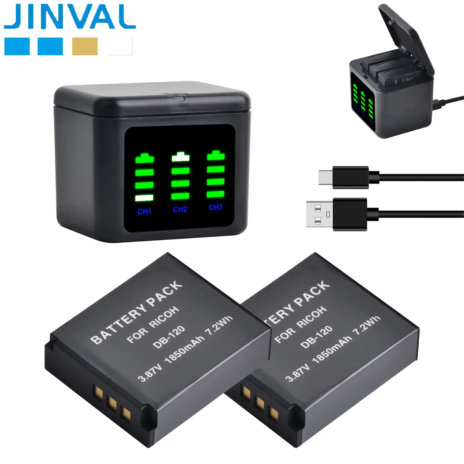 

1850mAh DB-120 Battery For Ricoh GR IV + Quick Charging Triple Charger Case Rechargeable Li-ion For Ricoh GR4 Battery