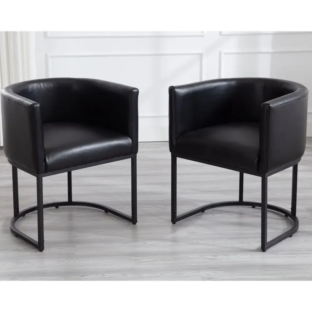 

Faux Leather Upholstered Dining Chairs with Barrel Back, Modern Padded Restaurant Chairs with Black Metal Frame for Kitchen, Di
