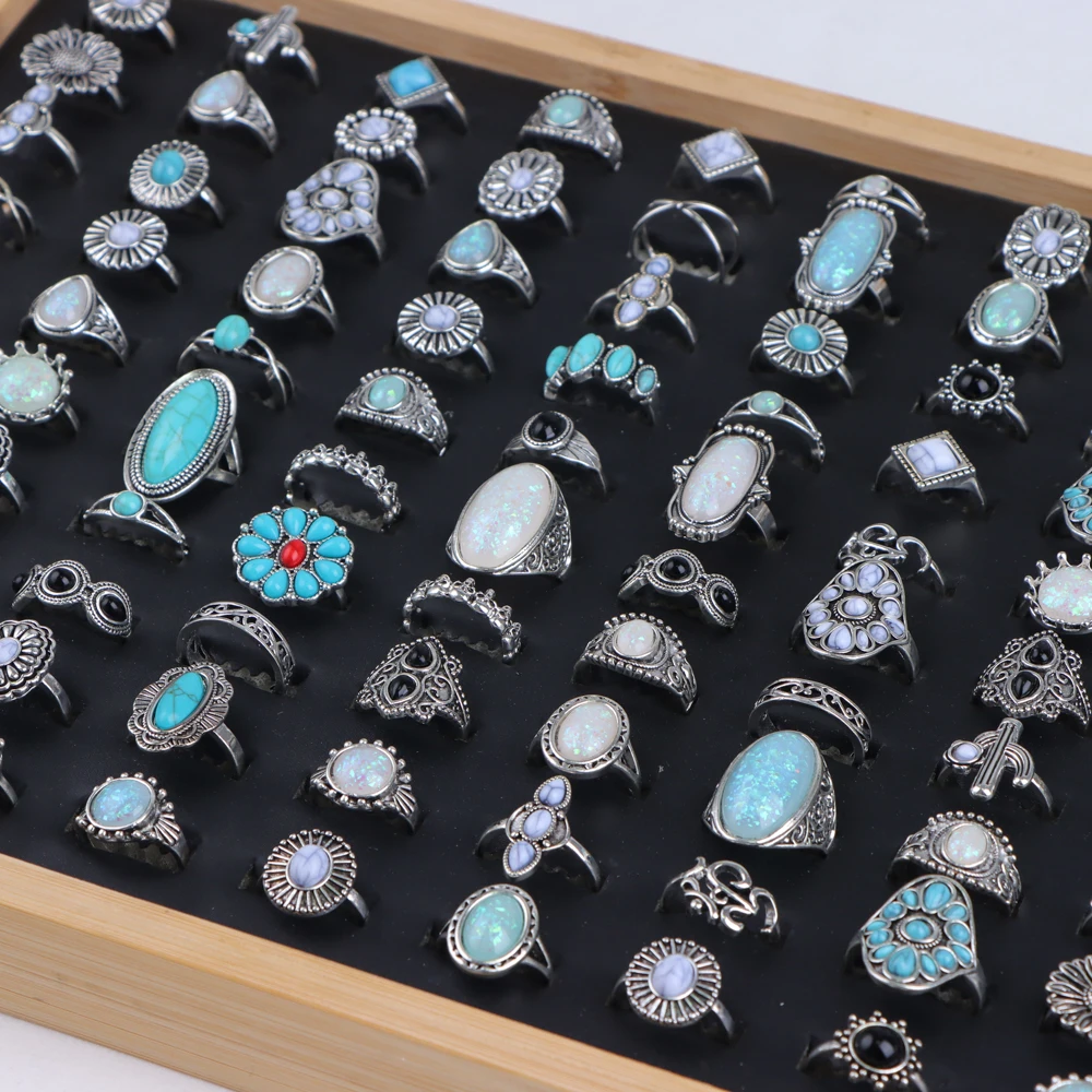 10/20/30 قطعة/الوحدة موضة ريترو أنيقة البوهيمي الحجر الطبيعي خواتم الاصبع للنساء مزيج نمط مجوهرات هدايا الحفلات اكسسوارات #2