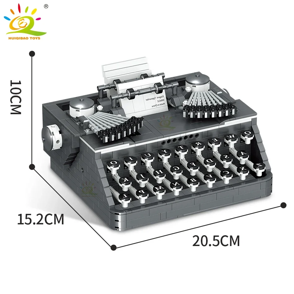 HUIQIBAO Simulation Retro Typewriter Micro Building Blocks Mini MOC Bricks Model Constrution Children Toys for Kids Aldult