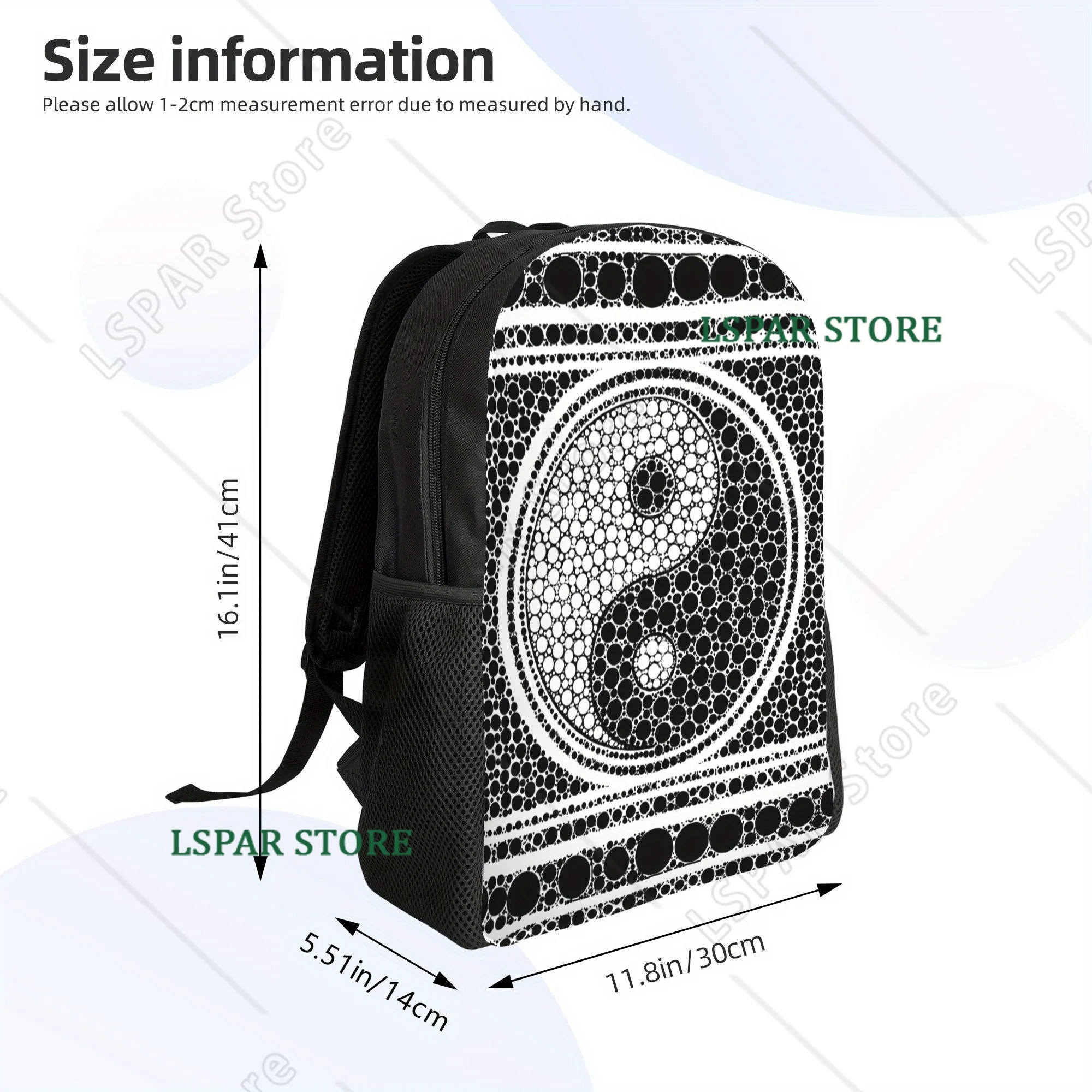 Casual Backpacks Featuring A Black and White Yin and Yang  Perfect for Students and Travel with Adjustable Straps for Laptops