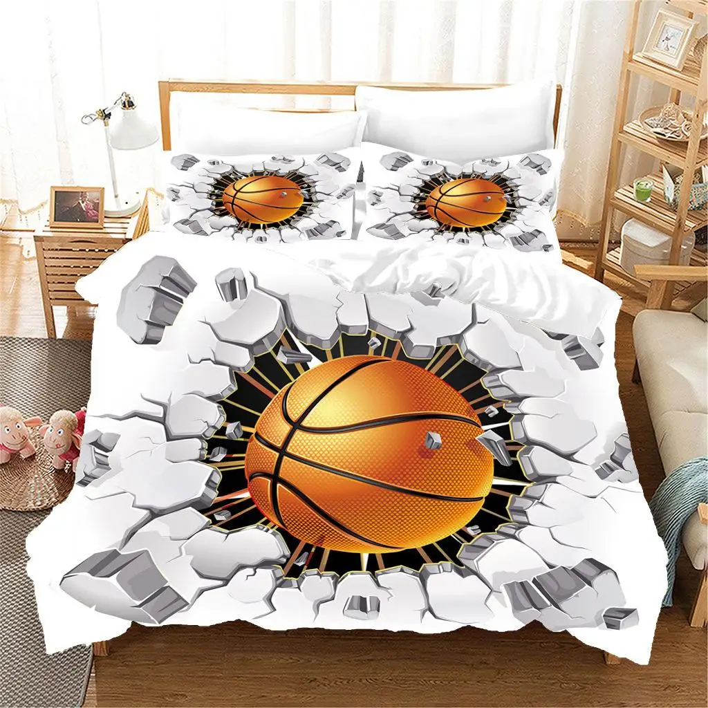 Basketball Duvet Cover Set Hit The Broken Wall Ball Theme Bedding Set for Kids Teens Queen King Size 2/3pcs Soft Quilt Cover