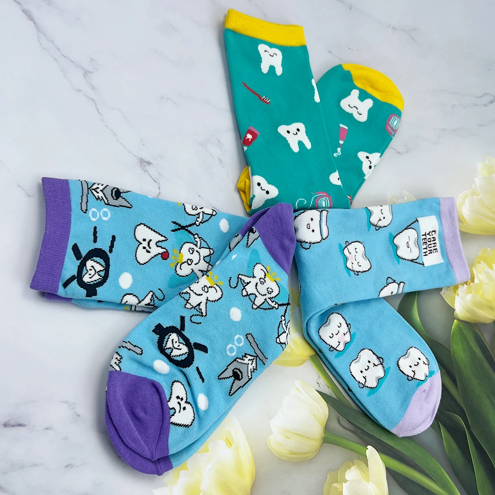 2pcs Cute Dental Tooth Teeth Pattern Socks Adult Children Funny Girl Gift Spring Stockings Polyester Soft Creative Cotton Socks