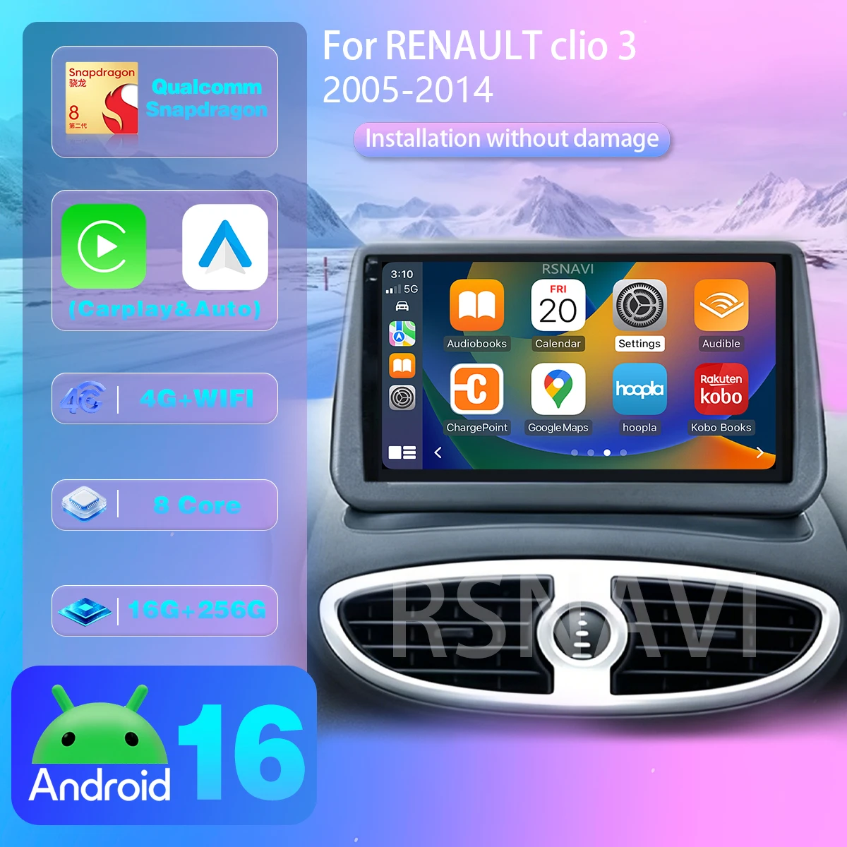 Android 16 Carplay Auto For Renault Clio 3 2005 - 2014 Autoradio GPS Stereo Car Radio Multimedia Player Plug and Play Snapdragon
