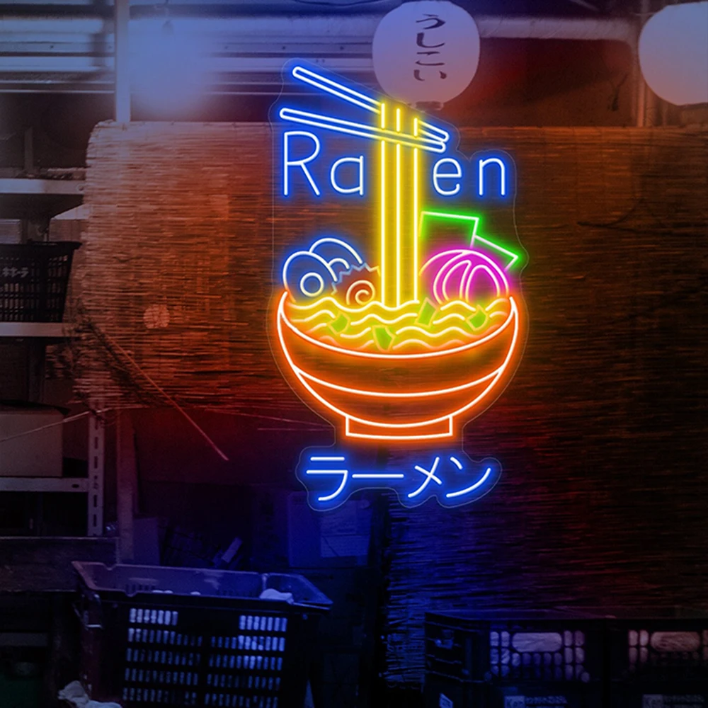 Ramen Neon Sign Japanese Restaurant Decoration Ramen Flying Noodle Japanese Food Shop Open Wall Decor Custom Neon Signs