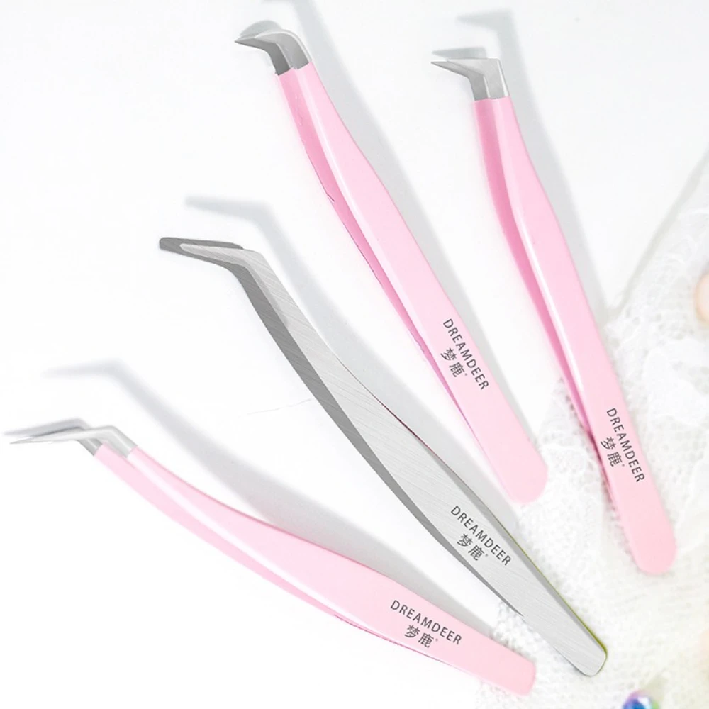 

1Pc High Precision False Eyelashes Tweezers Pink Handle Stainless Steel Grafting Extensions Fake Eyelash Tweezer Makeup Tools