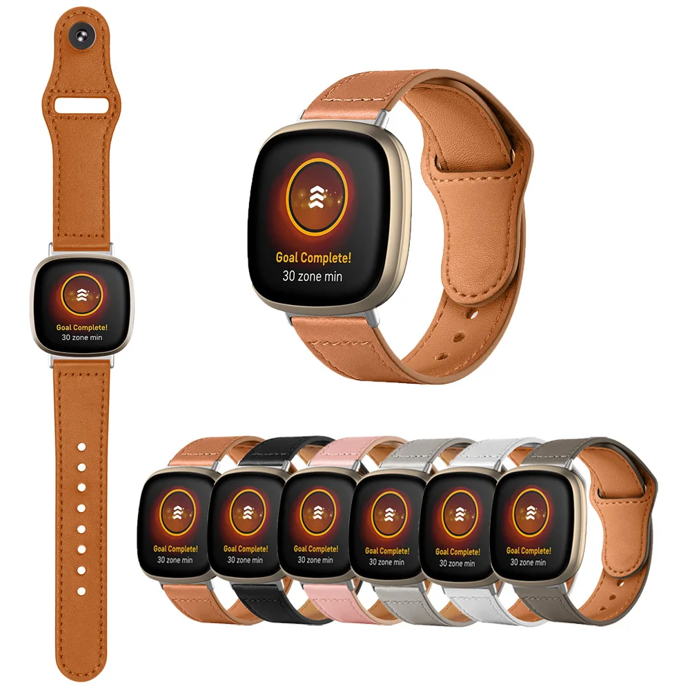 Correa de Cuero para Reloj Fitbit Versa 3 y Versa 4 con Hebilla de Remache Invertido, Correa de Cuero Estilo Sense