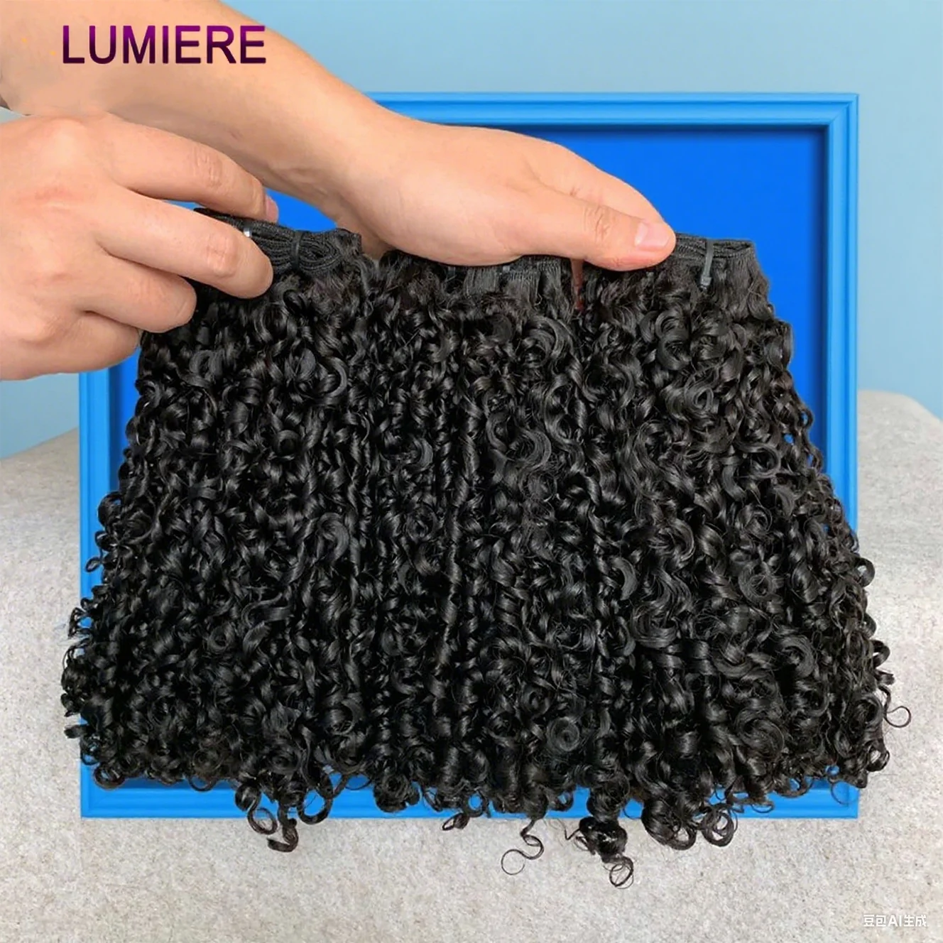 Bouncy Burmese Pixie Curly 3/4 Bundles mit HD Lace Closure Frontal, unbehandeltes Echthaar-Weave-Bündel mit Closure Frontal – Detail 23