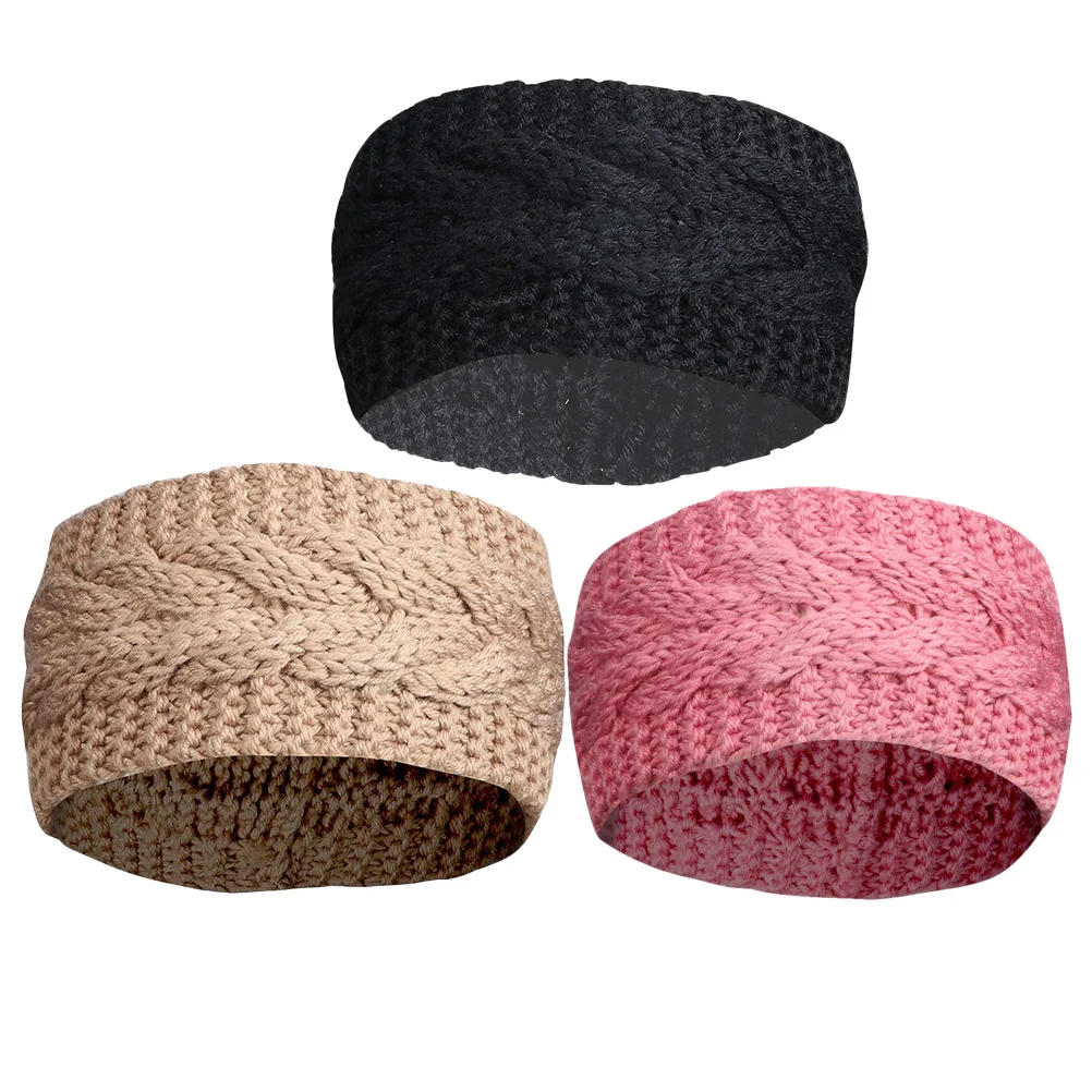 

3pcs Knitted Warm Wide-Edged Hairband Women Ear Protection Headwear Soft Comfortable Decorative Headgear For Makeup Face Washing
