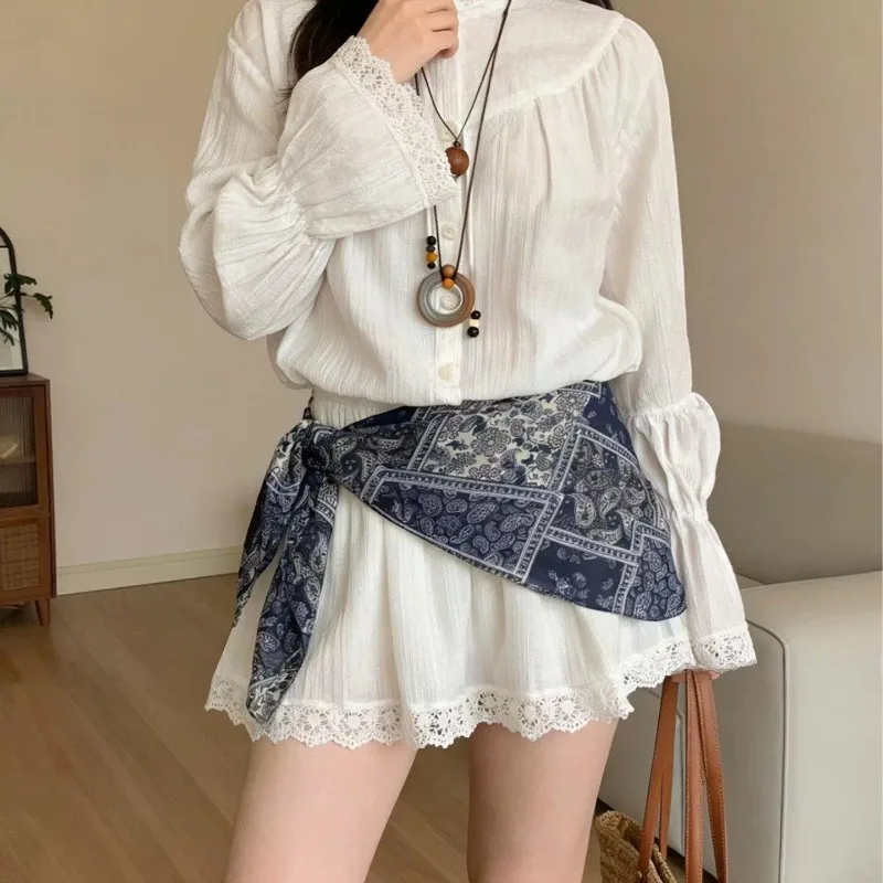 Vintage Paisley Triangle Scarf Waist Sash Decorative Bandana for Skirt Matching Daily Outfit Accessory