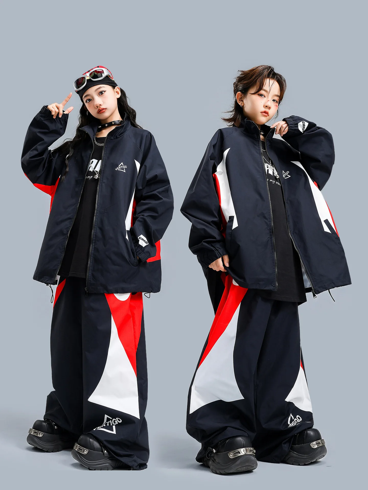 Children Streetwear Hip Hop Boys Girls Loose Casual Sport Jacket Pant Sets Kids Coat Trousers Tracksuits Stage Clothes Costumes