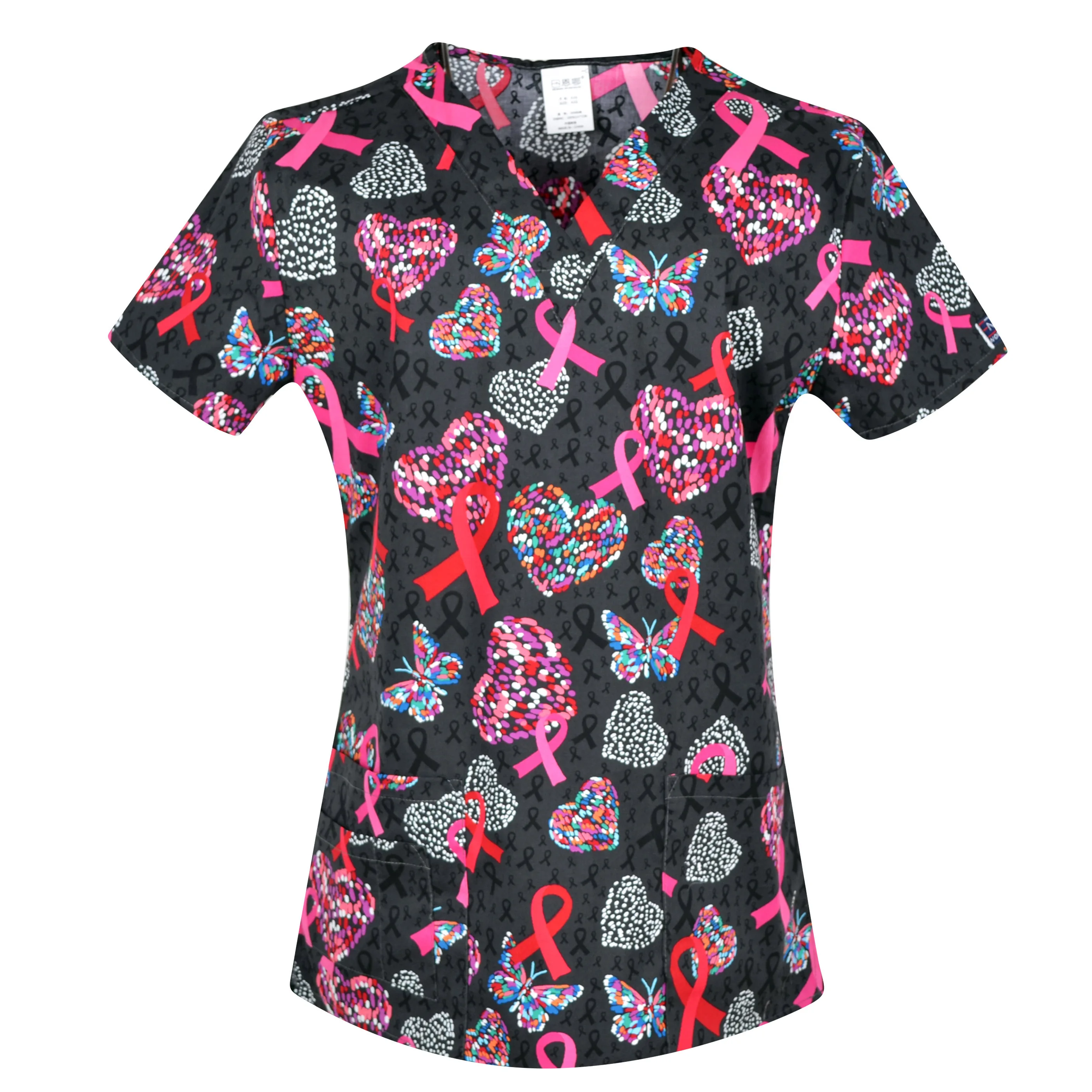 XXS-5XL Medical Scrub Tops in Hearts Prints,Surgical Scrub Uniforms in 100% Cotton